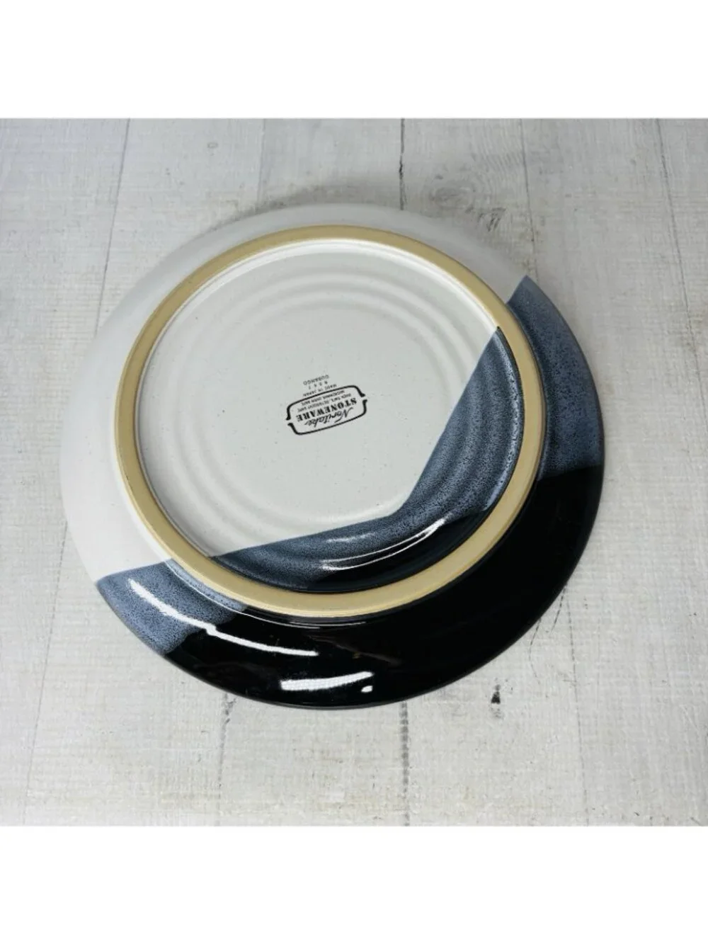 Noritake Stoneware DURANGO 8647 Black Blue Abstract Panels Dinner Plates Set 4